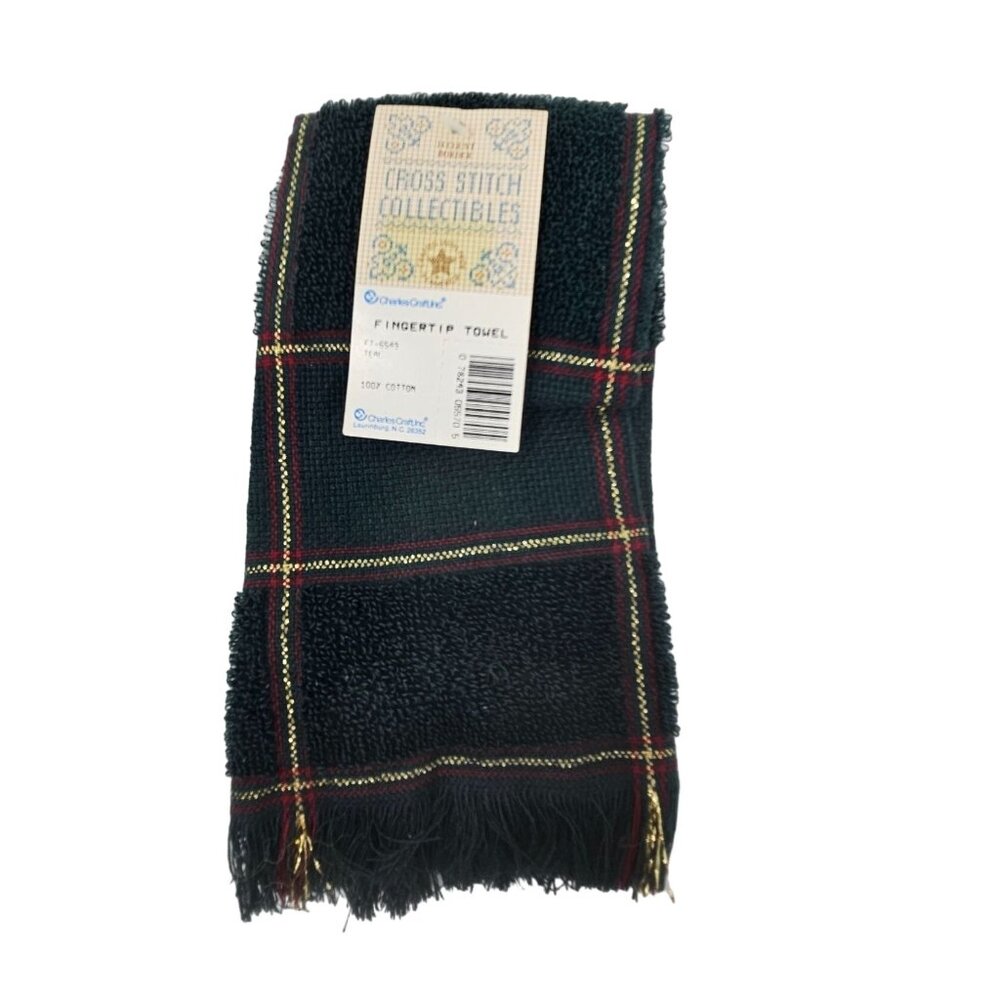 NEW Charles Craft Green 14-Count Border Fingertip Towel Cross Stitch Plaid